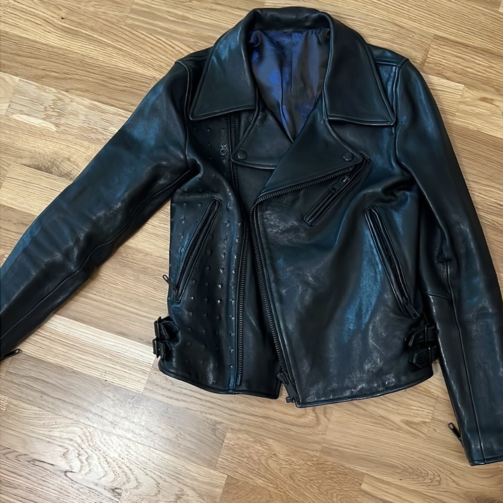 Black Genuine leather moto jacket - Picture 5 of 14